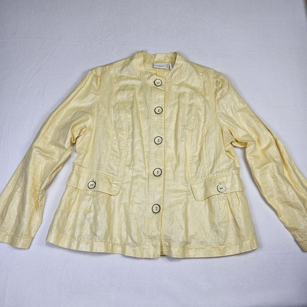 Chicos 3 Easy Sheen Marcella Jacket Womens XL Linen Golden Haze Yellow Cotton